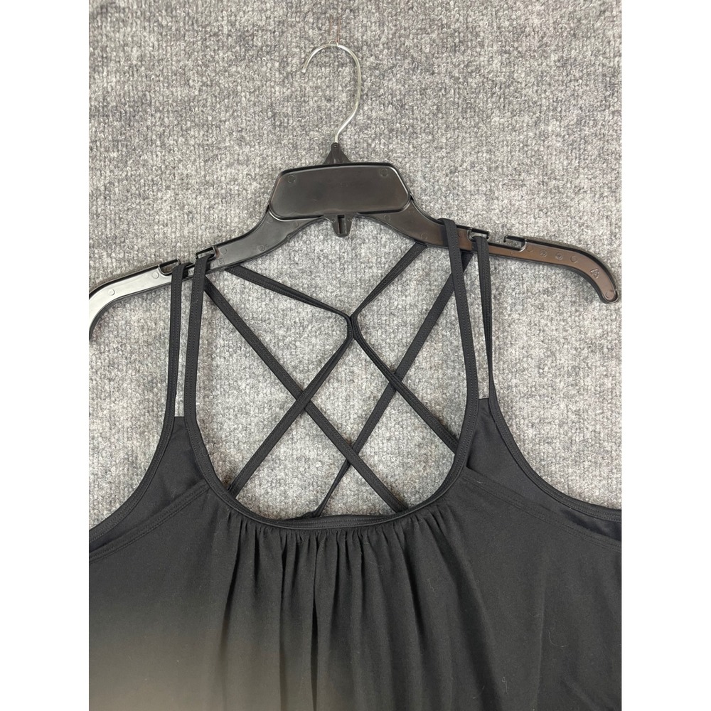 Torrid Active Tank Top Womens 2 Black Excellent Strappy Lattice Back Pleated - Picture 2 of 8